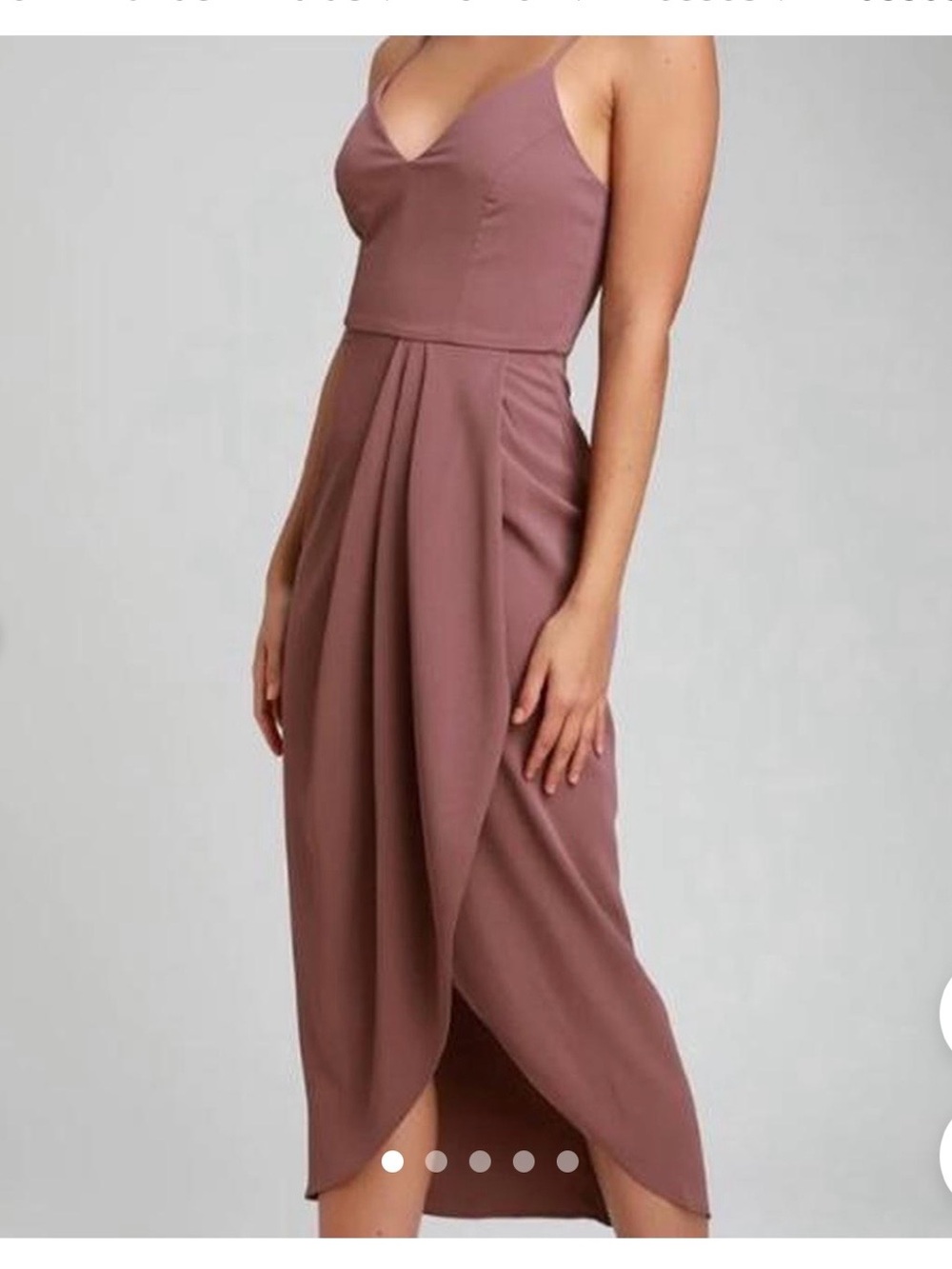 Lulu's Dusty Mauve V-Neck Wrap Midi Dress